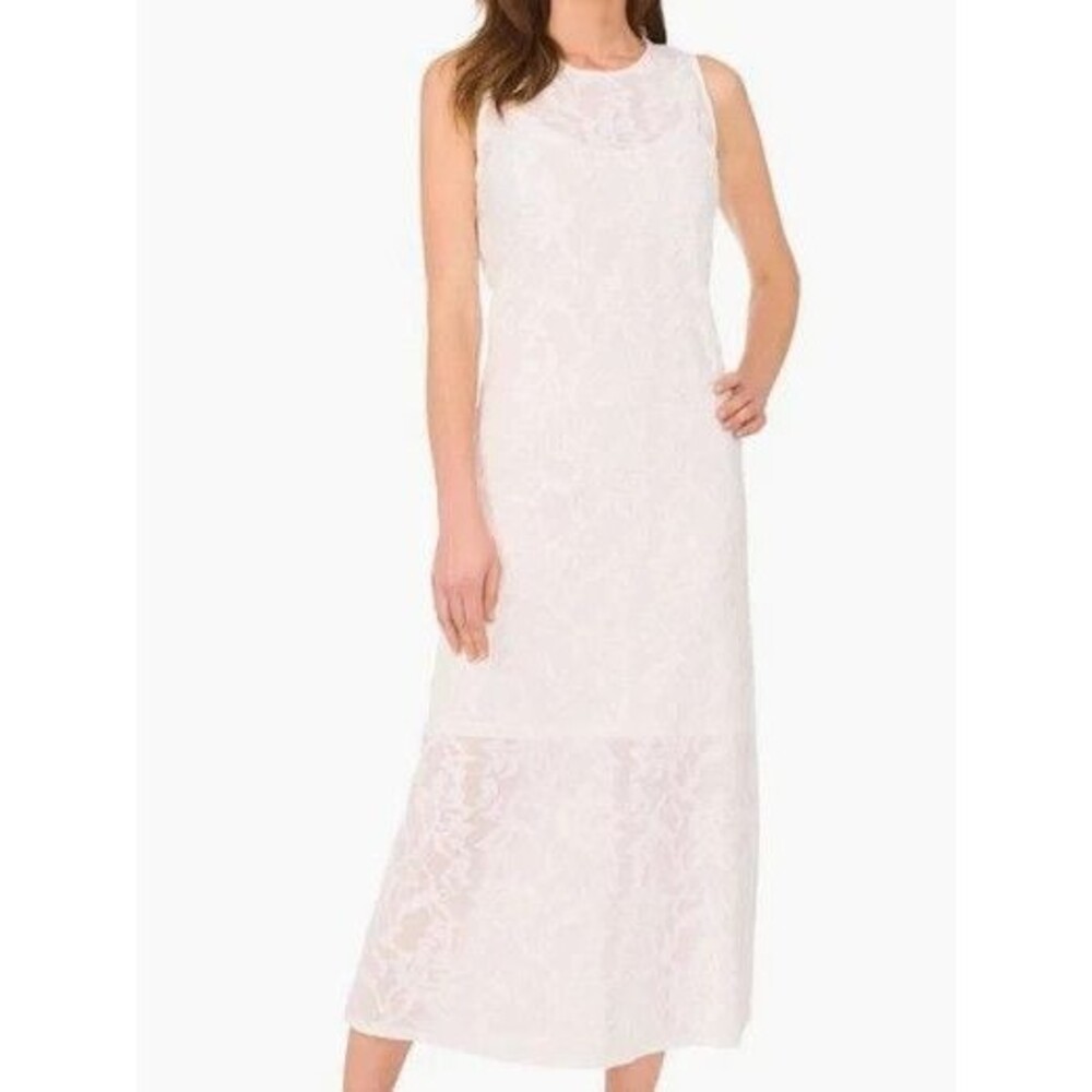 Vince Camuto Women's Sleeveless Textured-Lace Maxi Dress Ultra White M